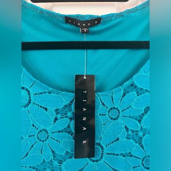 NWT Tiana B Teal Blue Daisy Floral Lace Cap Sleeve Sheath Dress Mini Size Small - Picture 5 of 13